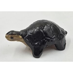 Vintage Miniature Ceramic Black Brown Turtle Figurine Made in Japan